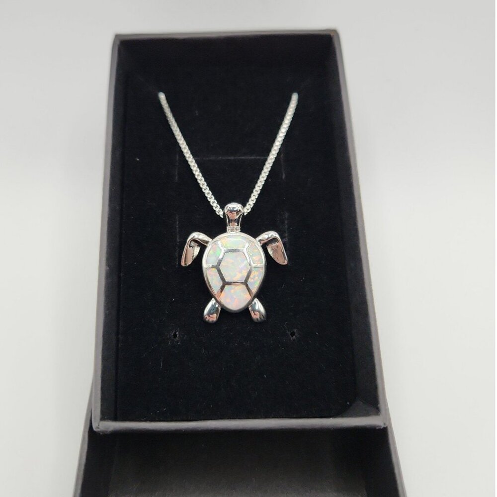 Women's necklace,  opal colored turtle, 17" with 2" Extender,  New With gift box